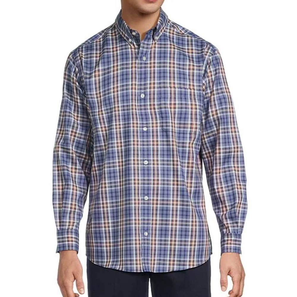 ⭐️ Roundtree & Yorke Big & Tall TravelSmart Plaid Twill Sport Shirt NWT Size 2XB